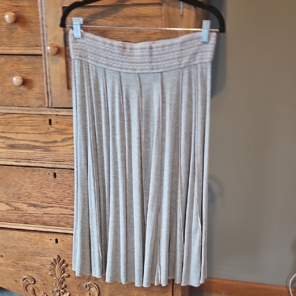 🌿 Lapis Heather Gray T Shirt Knit Midi A-Line Skirt